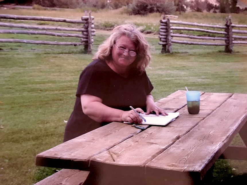 molly at picnic table